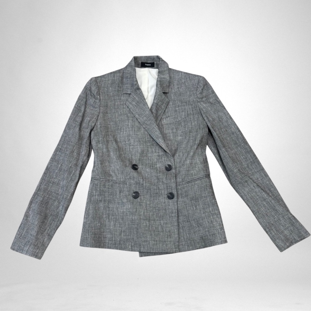 Theory Double Breasted Blazer Sharkskin Crunch